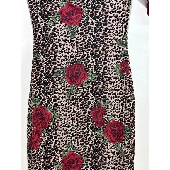 Dna Couture cheetah rose Print Dress Y2K bodycon sheer Size Medium - Picture 2 of 6